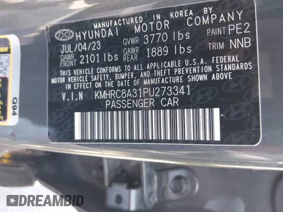 2023 Hyundai Venue Limited with VIN KMHRC8A31PU273341, listed as a IAAI auction lot 43232562 with 12,560 mi miles and . Bid and sale history available at DreamBid. Image 9.