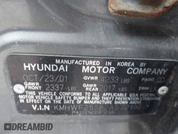 2002 Hyundai Sonata z VIN KMHWF25S82A572196, wystawiony jako IAAI lot #43507157 z przebiegiem 202 938 mil mil oraz . Historia ofert i sprzedaży dostępna na DreamBid. Obrazek 9.
