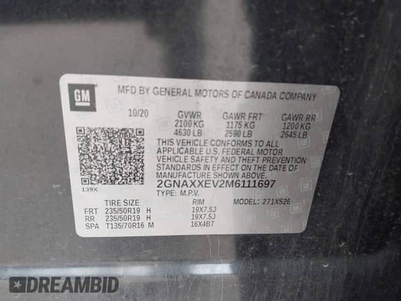 2021 Chevrolet Equinox Premier с VIN 2GNAXXEV2M6111697, выставлен на аукционе IAAI как лот 42439046 с пробегом 53 716 миль миль и . История ставок и продаж доступна на DreamBid. Изображение 9.