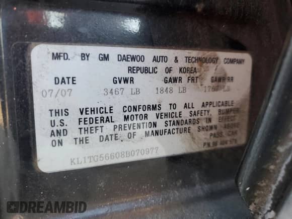 2008 Chevrolet Aveo LT с VIN KL1TG56608B070977, выставлен на аукционе Copart как лот 78299274 с пробегом 185 338 миль миль и Списание • Salvage title. История ставок и продаж доступна на DreamBid. Изображение 14.