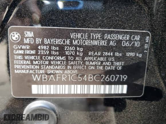 2011 BMW 5 Series 528i с VIN WBAFR1C54BC260719, выставлен на аукционе Copart как лот 81096595 с пробегом 183 927 миль миль и Списание • Salvage title. История ставок и продаж доступна на DreamBid. Изображение 12.