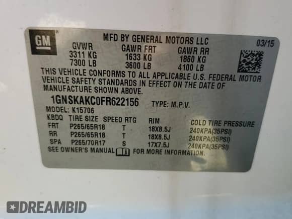 2015 Chevrolet Tahoe LS z VIN 1GNSKAKC0FR622156, wystawiony jako Copart lot #71258725 z przebiegiem 286 392 mil mil oraz Szkoda całkowita • Salvage title. Historia ofert i sprzedaży dostępna na DreamBid. Obrazek 13.