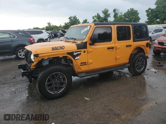 2021 Jeep Wrangler Unlimited Sport with VIN 1C4HJXDN2MW679769, listed as a Copart auction lot 62221795 with 136,200 mi miles and Salvage title. Bid and sale history available at DreamBid. Image 1.