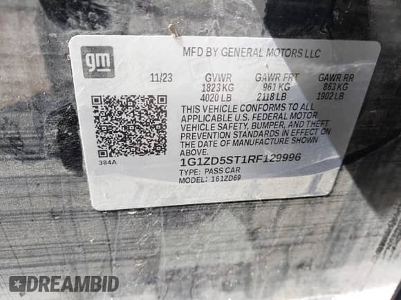 2024 Chevrolet Malibu LT с VIN 1G1ZD5ST1RF129996, выставлен на аукционе IAAI как лот 43373953 с пробегом Не указан миль и . История ставок и продаж доступна на DreamBid. Изображение 9.