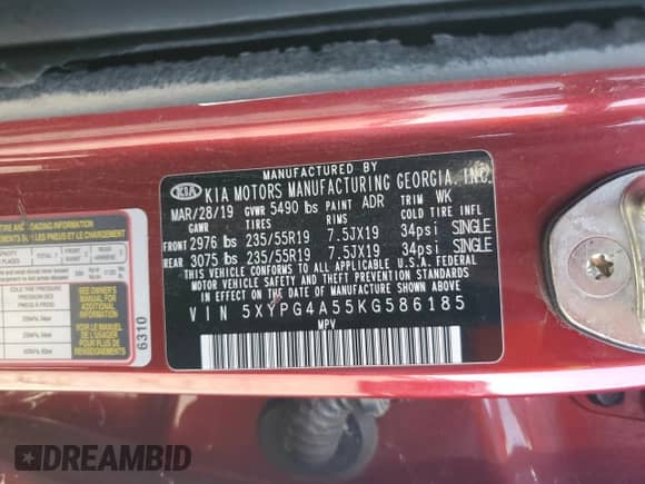 2019 Kia Sorento LX with VIN 5XYPG4A55KG586185, listed as a Copart auction lot 84053065 with 113,506 mi miles and Clean title. Bid and sale history available at DreamBid. Image 13.