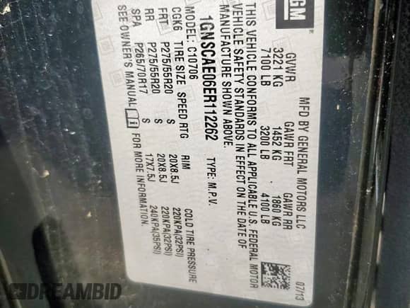 2014 Chevrolet Tahoe LS с VIN 1GNSCAE06ER112262, выставлен на аукционе Copart как лот 53479785 с пробегом 157 859 миль миль и Чистый • Clean title. История ставок и продаж доступна на DreamBid. Изображение 12.