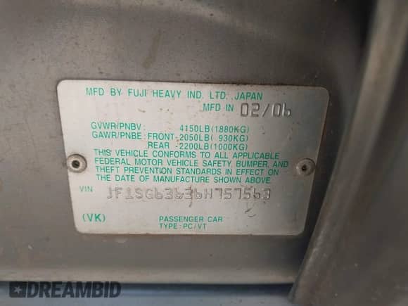 2006 Subaru Forester X with VIN JF1SG63636H757563, listed as a IAAI auction lot 43023386 with 163,977 mi miles and . Bid and sale history available at DreamBid. Image 9.