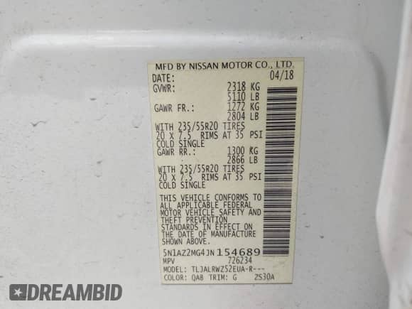 2018 Nissan Murano SV z VIN 5N1AZ2MG4JN154689, wystawiony jako IAAI lot #42287787 z przebiegiem 92 449 mil mil oraz . Historia ofert i sprzedaży dostępna na DreamBid. Obrazek 9.