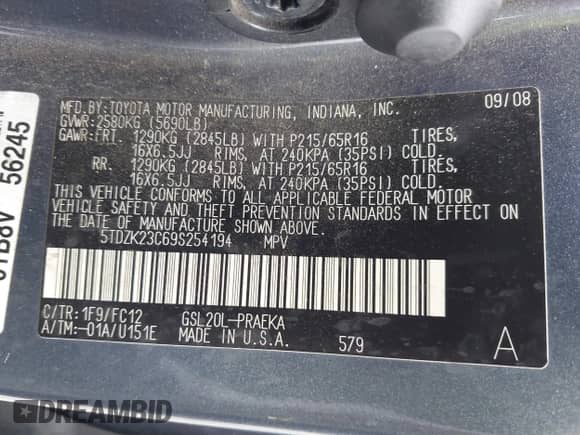 2009 Toyota Sienna CE с VIN 5TDZK23C69S254194, выставлен на аукционе IAAI как лот 43321305 с пробегом 362 829 миль миль и . История ставок и продаж доступна на DreamBid. Изображение 9.