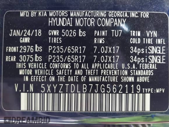 2018 Hyundai Santa Fe 2.4L z VIN 5XYZTDLB7JG562119, wystawiony jako IAAI lot #43221548 z przebiegiem 244 228 mil mil oraz . Historia ofert i sprzedaży dostępna na DreamBid. Obrazek 9.