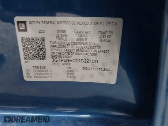 2018 GMC Sierra 1500 SLT z VIN 3GTP1NEC1JG227111, wystawiony jako IAAI lot #42477968 z przebiegiem 140 149 mil mil oraz . Historia ofert i sprzedaży dostępna na DreamBid. Obrazek 9.
