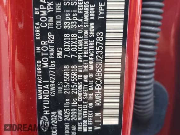 2025 Hyundai Kona SEL with VIN KM8HBCAB6SU235783, listed as a Copart auction lot 89680055 with 4,663 mi miles and Salvage title. Bid and sale history available at DreamBid. Image 13.