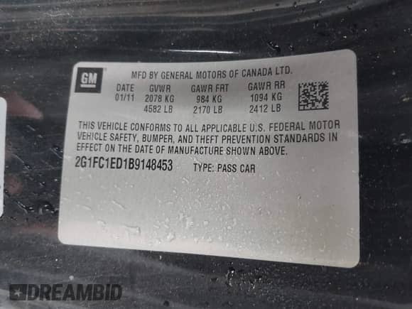 2011 Chevrolet Camaro 2LT with VIN 2G1FC1ED1B9148453, listed as a IAAI auction lot 43434027 with 188,084 mi miles and . Bid and sale history available at DreamBid. Image 9.