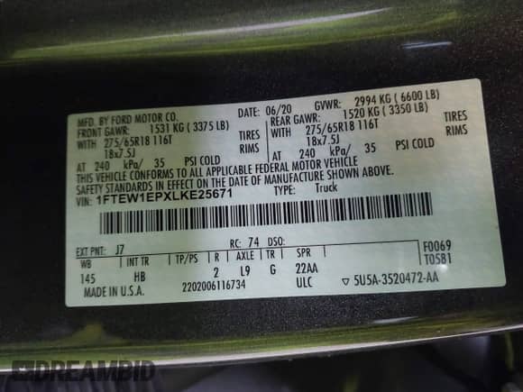 2020 Ford F-150 XL с VIN 1FTEW1EPXLKE25671, выставлен на аукционе IAAI как лот 41641393 с пробегом 63 398 миль миль и . История ставок и продаж доступна на DreamBid. Изображение 9.