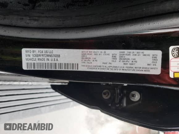 2021 Ram 1500 Laramie z VIN 1C6SRFRT2MN570208, wystawiony jako Copart lot #44314665 z przebiegiem 44 606 mil mil oraz Szkoda całkowita • Salvage title. Historia ofert i sprzedaży dostępna na DreamBid. Obrazek 12.