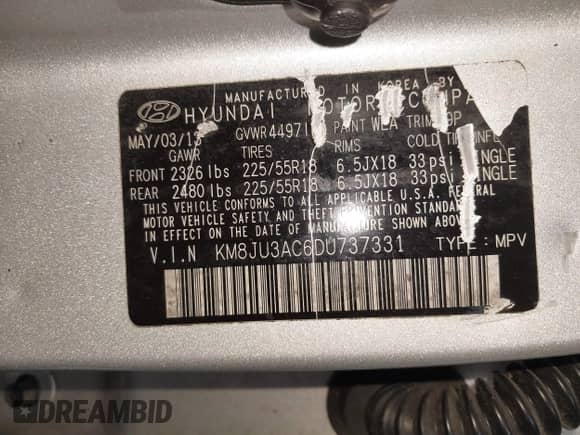 2013 Hyundai Tucson GLS с VIN KM8JU3AC6DU737331, выставлен на аукционе IAAI как лот 43003809 с пробегом 105 275 миль миль и . История ставок и продаж доступна на DreamBid. Изображение 9.
