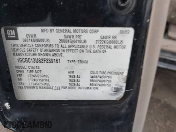 2002 Chevrolet Silverado 1500HD LS with VIN 1GCGC13U82F239161, listed as a IAAI auction lot 41268788 with Not provided miles and . Bid and sale history available at DreamBid. Image 9.