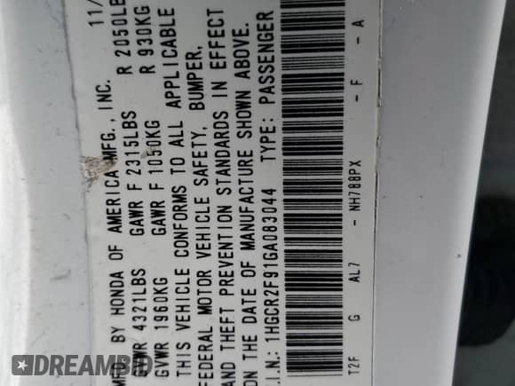 2016 Honda Accord EX-L with VIN 1HGCR2F91GA083044, listed as a Copart auction lot 55811365 with 175,468 mi miles and Salvage title. Bid and sale history available at DreamBid. Image 13.