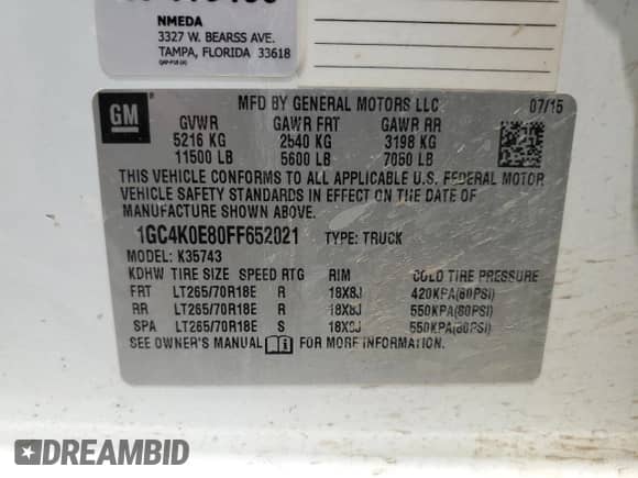 2015 Chevrolet Silverado 3500HD LTZ с VIN 1GC4K0E80FF652021, выставлен на аукционе Copart как лот 59227355 с пробегом 111 745 миль миль и Списание • Salvage title. История ставок и продаж доступна на DreamBid. Изображение 12.