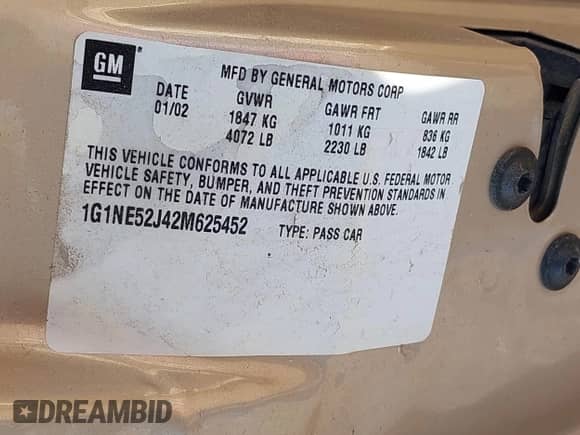 2002 Chevrolet Malibu LS с VIN 1G1NE52J42M625452, выставлен на аукционе IAAI как лот 43554964 с пробегом 92 550 миль миль и . История ставок и продаж доступна на DreamBid. Изображение 9.