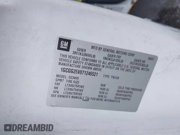 2007 Chevrolet Express Cargo with VIN 1GCGG25V871246521, listed as a IAAI auction lot 43332730 with 330,944 mi miles and . Bid and sale history available at DreamBid. Image 9.