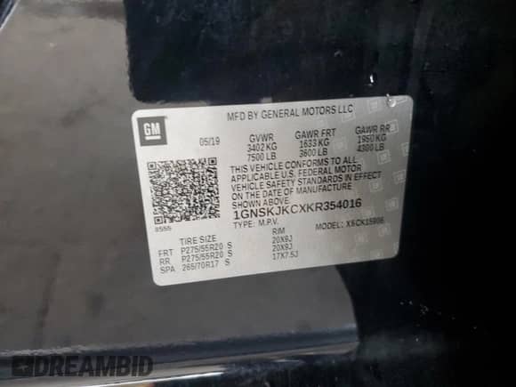 2019 Chevrolet Suburban Premier с VIN 1GNSKJKCXKR354016, выставлен на аукционе Copart как лот 68619025 с пробегом 113 000 миль миль и Списание • Salvage title. История ставок и продаж доступна на DreamBid. Изображение 13.