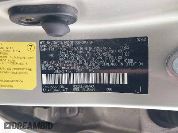 2003 Toyota Highlander с VIN JTEGF21A130119398, выставлен на аукционе IAAI как лот 42560476 с пробегом 263 151 миль миль и . История ставок и продаж доступна на DreamBid. Изображение 9.