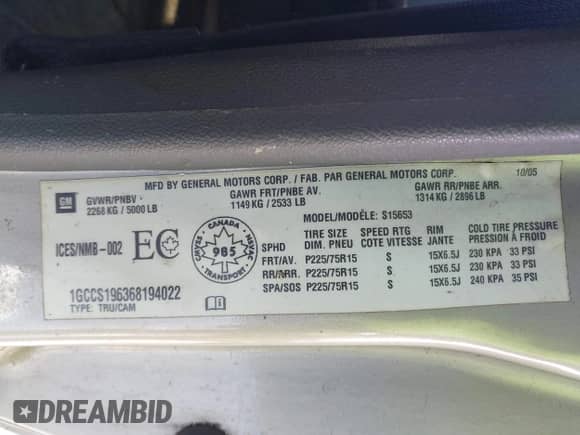 2006 Chevrolet Colorado Work Truck with VIN 1GCCS196368194022, listed as a IAAI auction lot 41342678 with 135,030 mi miles and . Bid and sale history available at DreamBid. Image 9.