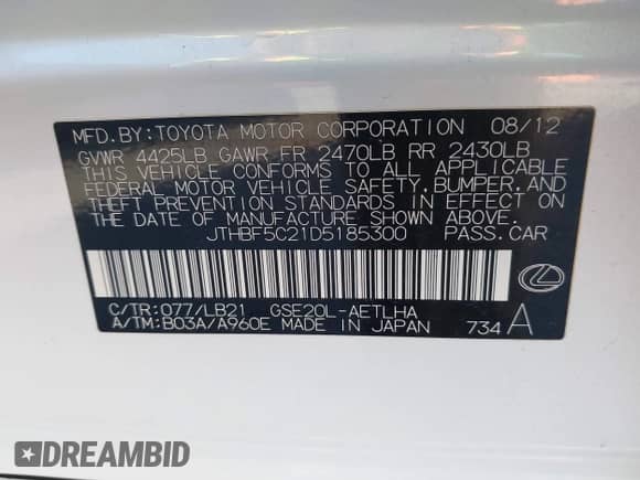 2013 Lexus IS 250 z VIN JTHBF5C21D5185300, wystawiony jako IAAI lot #40690423 z przebiegiem 117 893 mil mil oraz . Historia ofert i sprzedaży dostępna na DreamBid. Obrazek 9.