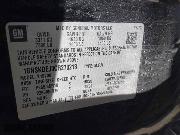 2012 Chevrolet Tahoe с VIN 1GNSKDEJ0CR270218, выставлен на аукционе IAAI как лот 41988124 с пробегом 161 505 миль миль и . История ставок и продаж доступна на DreamBid. Изображение 9.