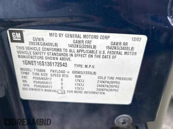 2003 Chevrolet TrailBlazer EXT LT z VIN 1GNET16S136172543, wystawiony jako Copart lot #65746185 z przebiegiem 193 815 mil mil oraz Czysty tytuł • Clean title. Historia ofert i sprzedaży dostępna na DreamBid. Obrazek 10.