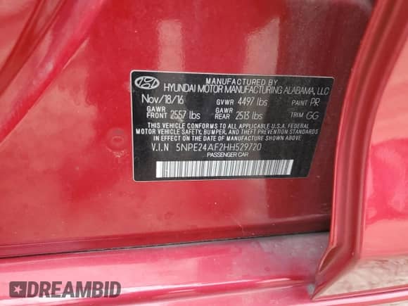 2017 Hyundai Sonata 2.4L с VIN 5NPE24AF2HH529720, выставлен на аукционе Copart как лот 69780345 с пробегом 99 548 миль миль и Списание • Salvage title. История ставок и продаж доступна на DreamBid. Изображение 12.