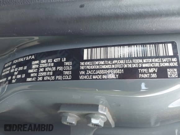 2017 Jeep Renegade Latitude с VIN ZACCJABBXHPE95831, выставлен на аукционе IAAI как лот 42693836 с пробегом 110 676 миль миль и . История ставок и продаж доступна на DreamBid. Изображение 9.