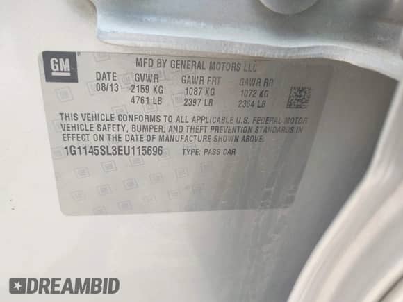 2014 Chevrolet Impala LTZ with VIN 1G1145SL3EU115696, listed as a IAAI auction lot 42458072 with 88,875 mi miles and . Bid and sale history available at DreamBid. Image 9.