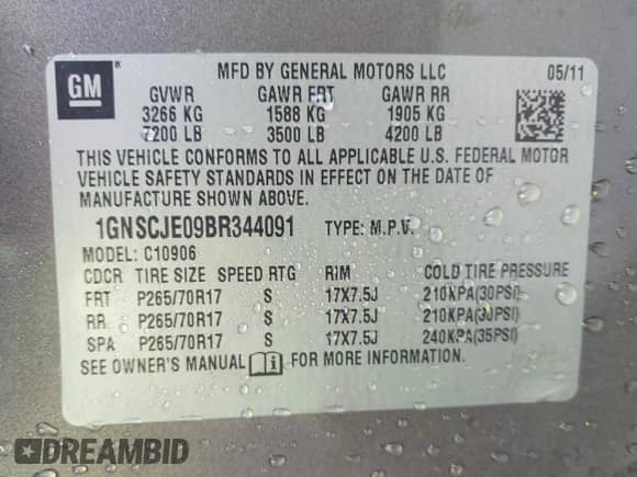 2011 Chevrolet Suburban LT z VIN 1GNSCJE09BR344091, wystawiony jako IAAI lot #41605909 z przebiegiem 312 559 mil mil oraz . Historia ofert i sprzedaży dostępna na DreamBid. Obrazek 9.