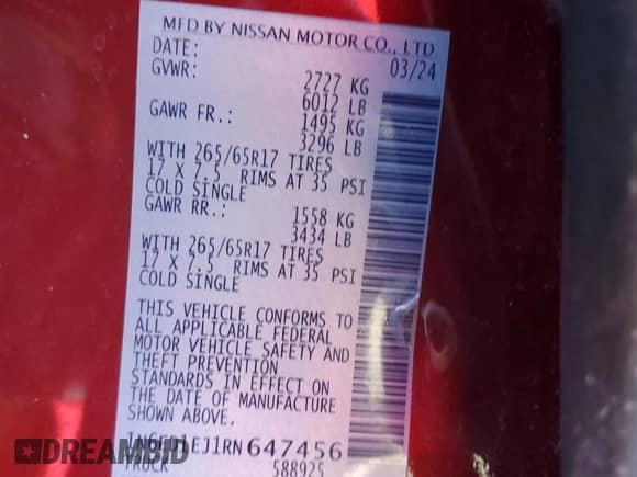 2024 Nissan Frontier SV с VIN 1N6ED1EJ1RN647456, выставлен на аукционе Copart как лот 85902575 с пробегом 13 829 миль миль и Списание • Salvage title. История ставок и продаж доступна на DreamBid. Изображение 12.