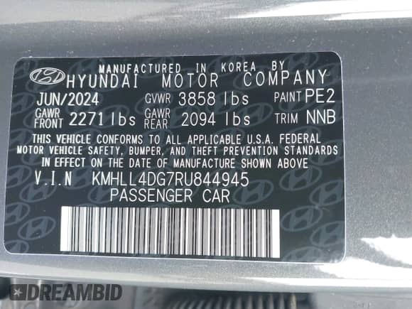 2024 Hyundai Elantra SE с VIN KMHLL4DG7RU844945, выставлен на аукционе IAAI как лот 42993033 с пробегом 12 342 миль миль и . История ставок и продаж доступна на DreamBid. Изображение 9.