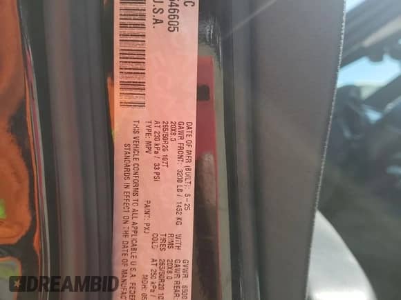 2025 Dodge Durango GT with VIN 1C4RDJDG8SC546605, listed as a Copart auction lot 89661095 with 11,734 mi miles and Clean title. Bid and sale history available at DreamBid. Image 13.