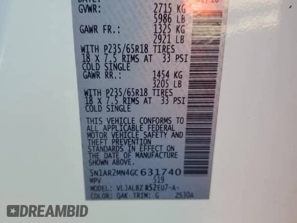 2016 Nissan Pathfinder S с VIN 5N1AR2MN4GC631740, выставлен на аукционе Copart как лот 86832885 с пробегом 203 071 миль миль и Чистый • Clean title. История ставок и продаж доступна на DreamBid. Изображение 13.