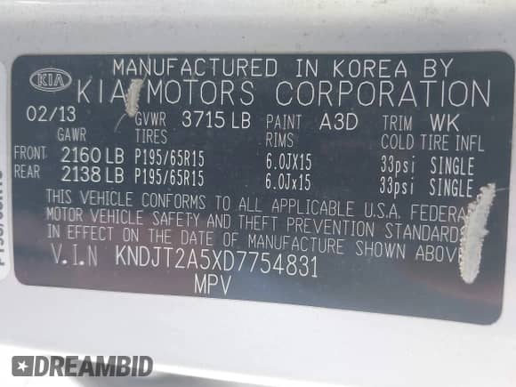 2013 Kia Soul z VIN KNDJT2A5XD7754831, wystawiony jako IAAI lot #43264341 z przebiegiem 201 375 mil mil oraz . Historia ofert i sprzedaży dostępna na DreamBid. Obrazek 9.