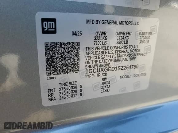 2025 Chevrolet Silverado 1500 LTZ с VIN 1GCUKGED1SZ264780, выставлен на аукционе Copart как лот 61862695 с пробегом 153 миль миль и Списание • Salvage title. История ставок и продаж доступна на DreamBid. Изображение 13.