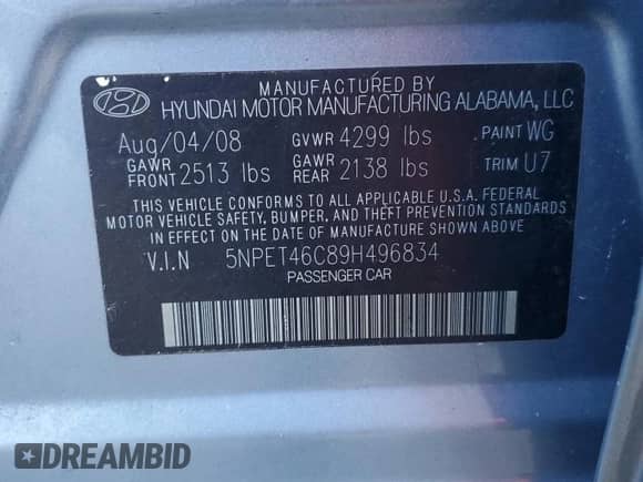 2009 Hyundai Sonata GLS z VIN 5NPET46C89H496834, wystawiony jako Copart lot #86490065 z przebiegiem 142 683 mil mil oraz Szkoda całkowita • Salvage title. Historia ofert i sprzedaży dostępna na DreamBid. Obrazek 13.