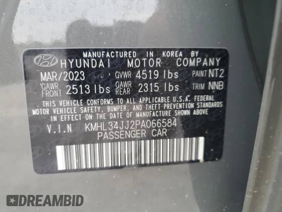 2023 Hyundai Sonata SEL с VIN KMHL34JJ2PA066584, выставлен на аукционе Copart как лот 61396255 с пробегом 17 030 миль миль и Списание • Salvage title. История ставок и продаж доступна на DreamBid. Изображение 13.