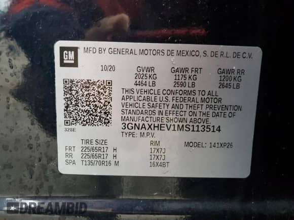 2021 Chevrolet Equinox LS с VIN 3GNAXHEV1MS113514, выставлен на аукционе Copart как лот 85748634 с пробегом 106 824 миль миль и На запчасти • Non repairable. История ставок и продаж доступна на DreamBid. Изображение 14.