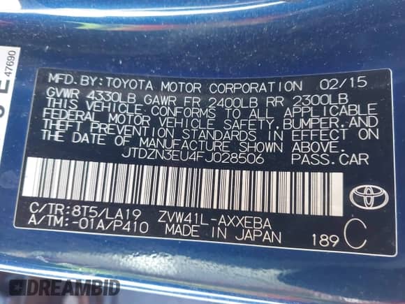 2015 Toyota Prius Two z VIN JTDZN3EU4FJ028506, wystawiony jako IAAI lot #41575533 z przebiegiem 103 580 mil mil oraz . Historia ofert i sprzedaży dostępna na DreamBid. Obrazek 9.