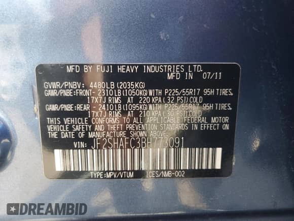 2011 Subaru Forester X Limited z VIN JF2SHAFC3BH773091, wystawiony jako Copart lot #69989415 z przebiegiem 148 987 mil mil oraz Szkoda całkowita • Salvage title. Historia ofert i sprzedaży dostępna na DreamBid. Obrazek 14.