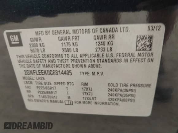 2012 Chevrolet Equinox 1LT with VIN 2GNFLEEK0C6314405, listed as a IAAI auction lot 42574346 with 149,216 mi miles and . Bid and sale history available at DreamBid. Image 9.