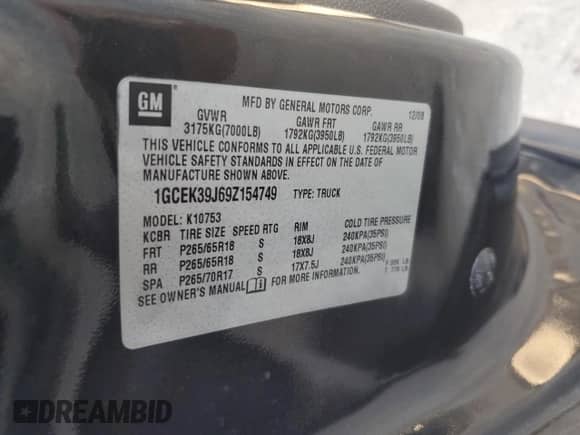 2009 Chevrolet Silverado 1500 LTZ z VIN 1GCEK39J69Z154749, wystawiony jako Copart lot #81431625 z przebiegiem 69 535 mil mil oraz Szkoda całkowita • Salvage title. Historia ofert i sprzedaży dostępna na DreamBid. Obrazek 12.