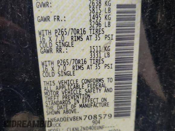 2014 Nissan Frontier SV with VIN 1N6AD0EV8EN708579, listed as a Copart auction lot 68041215 with 203,056 mi miles and Salvage title. Bid and sale history available at DreamBid. Image 13.