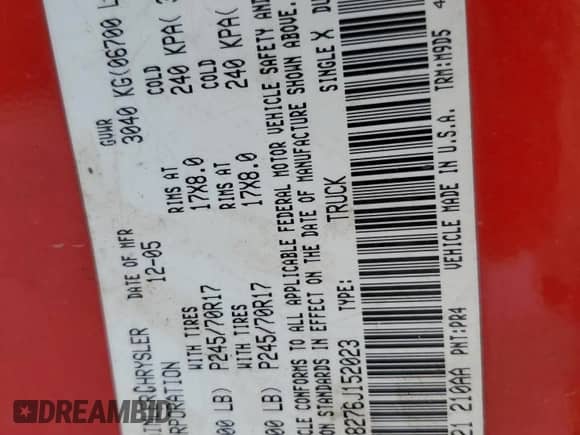 2006 Dodge 1500 SLT z VIN 1D7HA18276J152023, wystawiony jako Copart lot #62771965 z przebiegiem 185 535 mil mil oraz Szkoda całkowita • Salvage title. Historia ofert i sprzedaży dostępna na DreamBid. Obrazek 12.